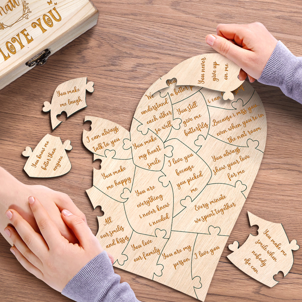 Personalized Wooden Puzzle with Box Reasons Why I Love You Unique Gift for Lover