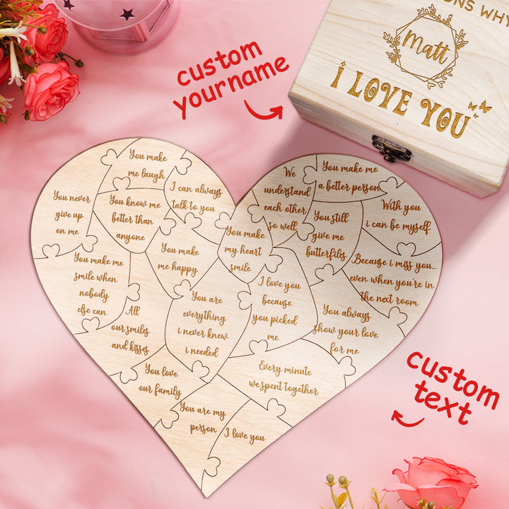 Personalized Wooden Puzzle with Box Reasons Why I Love You Unique Gift for Lover