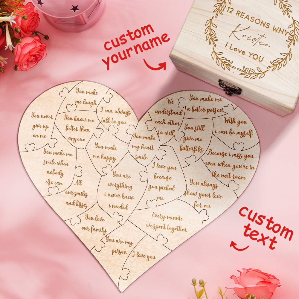 Personalized Wooden Puzzle with Box Reasons Why I Love You Unique Gift for Lover