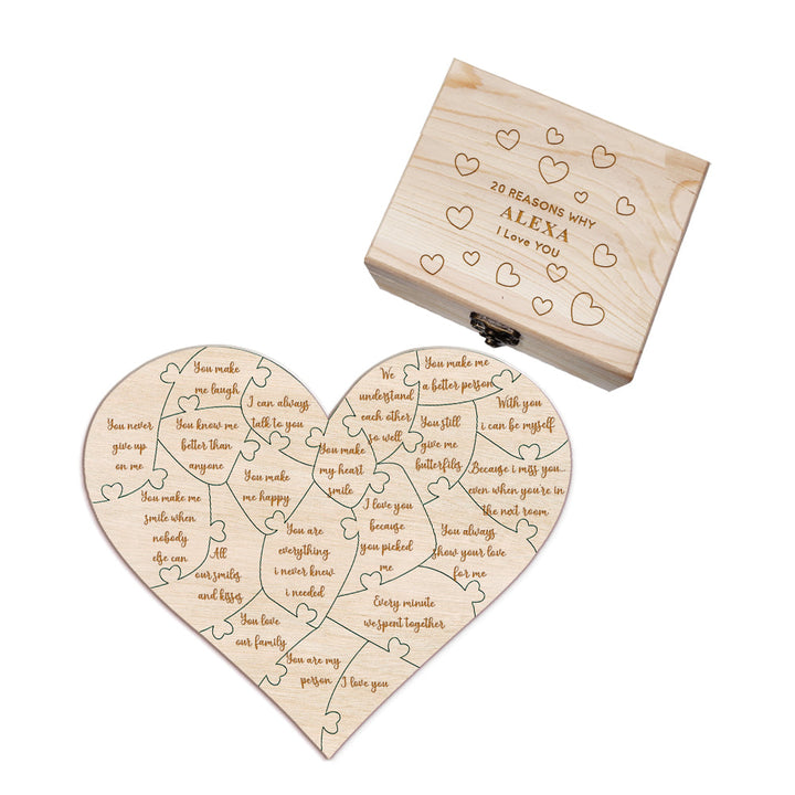 Personalized Wooden Puzzle with Box Reasons Why I Love You Unique Gift for Lover