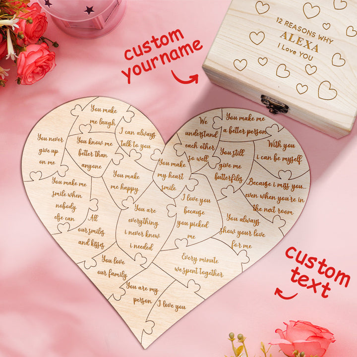 Personalized Wooden Puzzle with Box Reasons Why I Love You Unique Gift for Lover