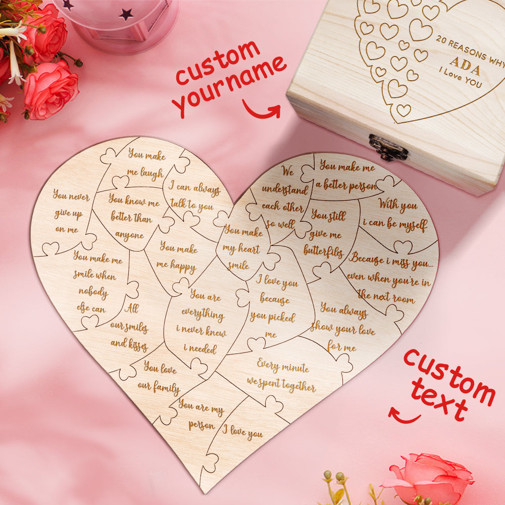 Personalized Wooden Puzzle with Box Reasons Why I Love You Unique Gift for Lover