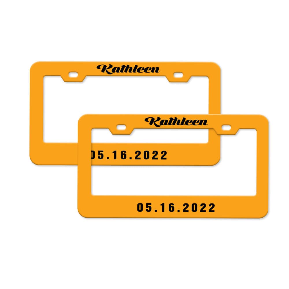 Pair of Universal Custom License Plate Frames Custom Name and Date License Plate Frames