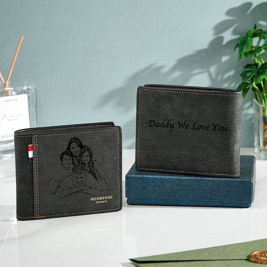 Personalized Photo PU Leather Wallet with Text Men's Foldable Wallet Birthday Gift for Him Wedding Gift