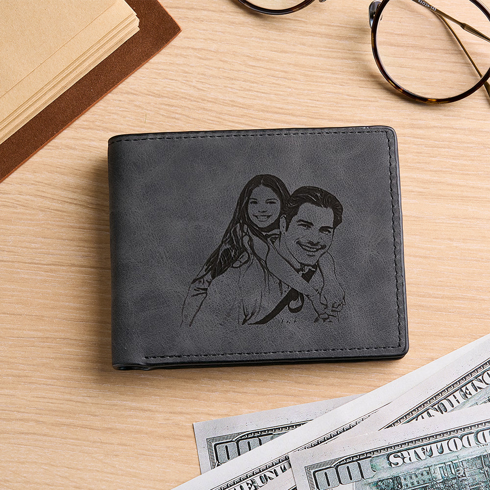 Personalized Photo & Message Wallet – Custom Engraved PU Leather Wallet Birthday Gift Father's Day Gift Christmas Gift