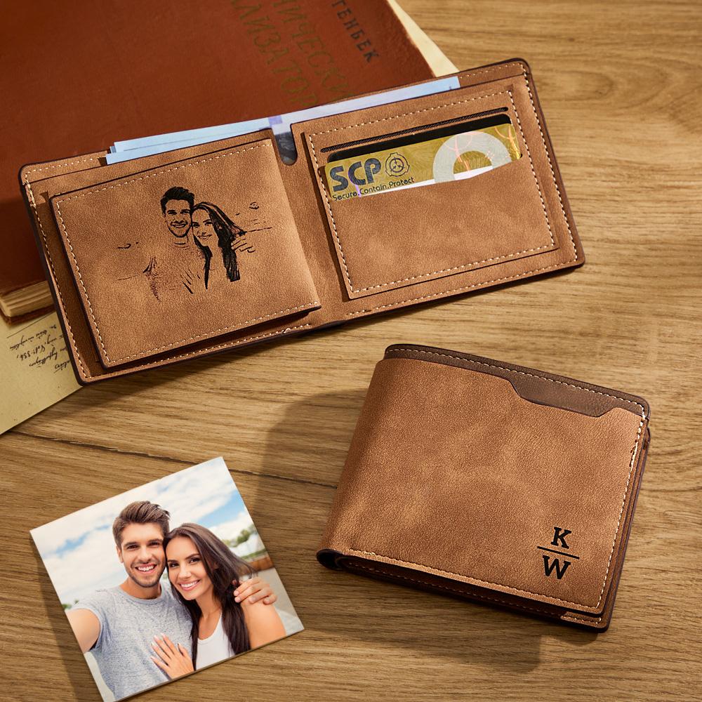 Personalized Unisex Wallet Bifold Leather Customize Wallet Engraved Wallet Photo Wallet Father's Day Gifts