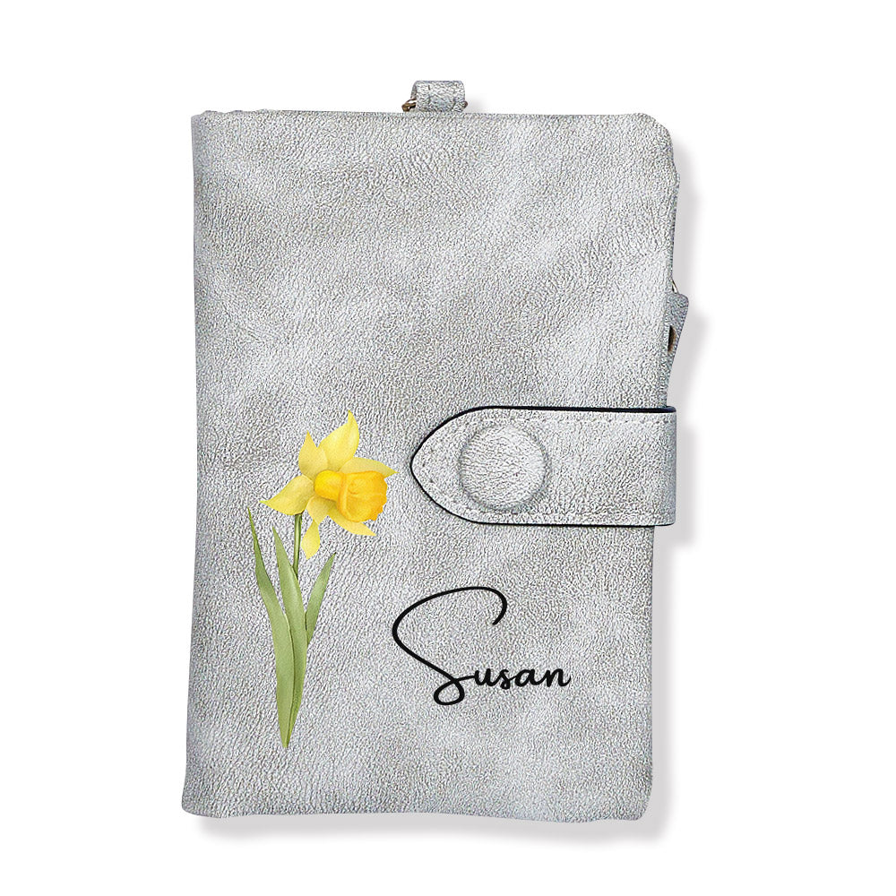 Personalized Name Colorful Birth Flower Wallet Card Holder Birthday Gift for her