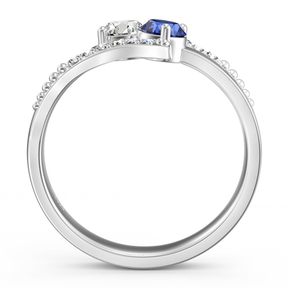 Personalized Two Birthstones Engraved Promise Ring 925 Sterling Silver