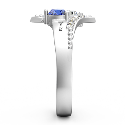 Personalized Two Birthstones Engraved Promise Ring 925 Sterling Silver