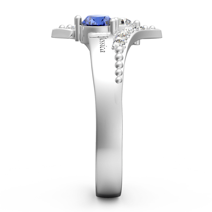 Personalized Two Birthstones Engraved Promise Ring 925 Sterling Silver