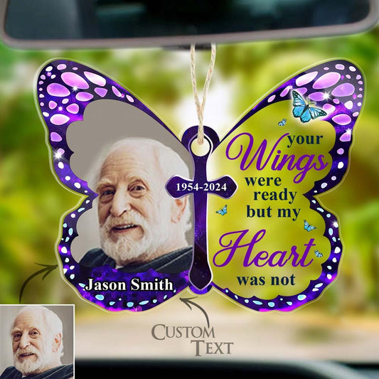 Custom Photo Car Hanging Ornament Your Wings Were Ready Memorial Acrylic Custom Shaped Sympathy Gift For Family Members
