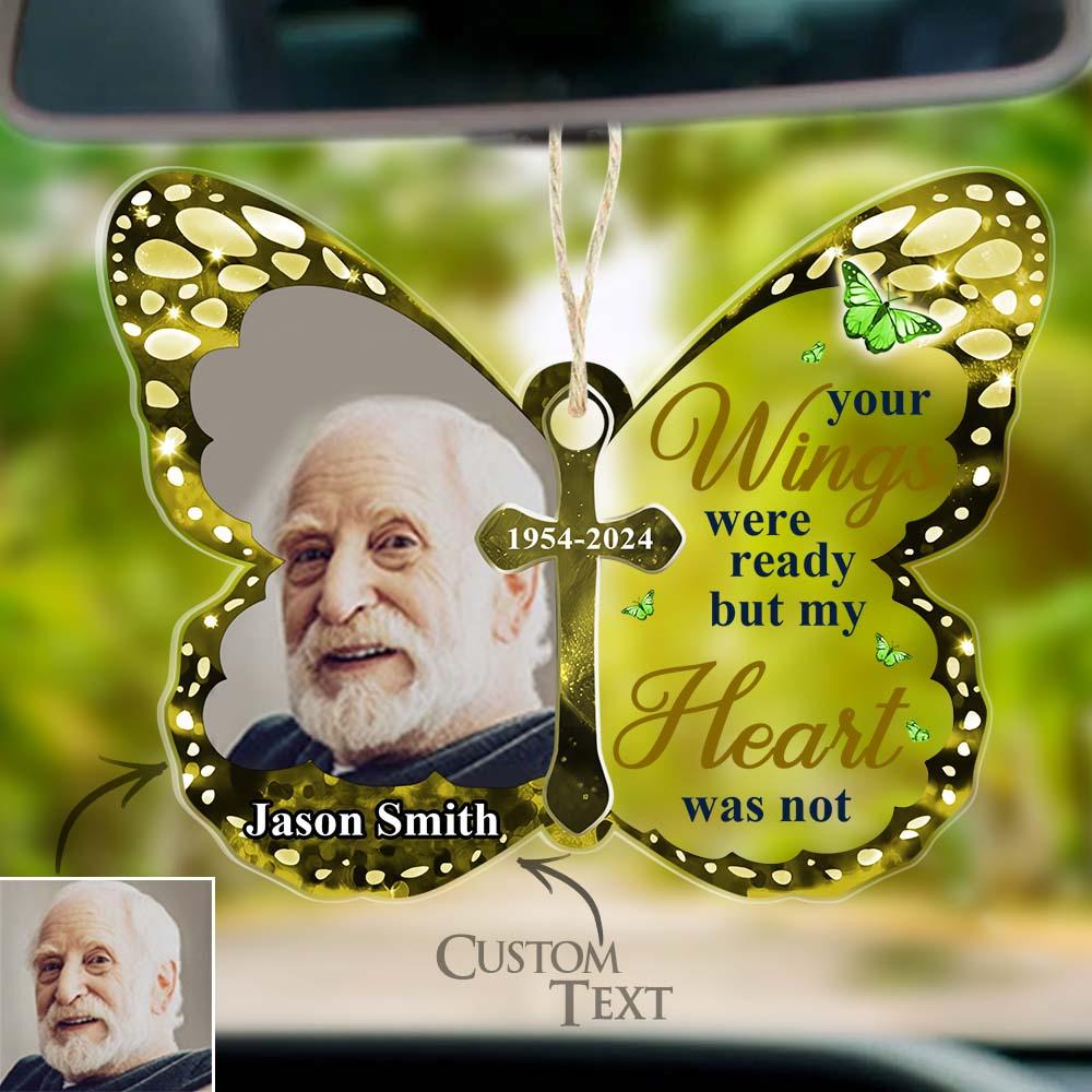 Custom Photo Car Hanging Ornament Your Wings Were Ready Memorial Acrylic Custom Shaped Sympathy Gift For Family Members