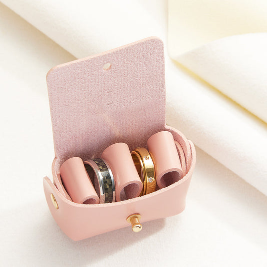 Personalized Leather Wedding Ring Pouch Custom Engraved Double Rings Box