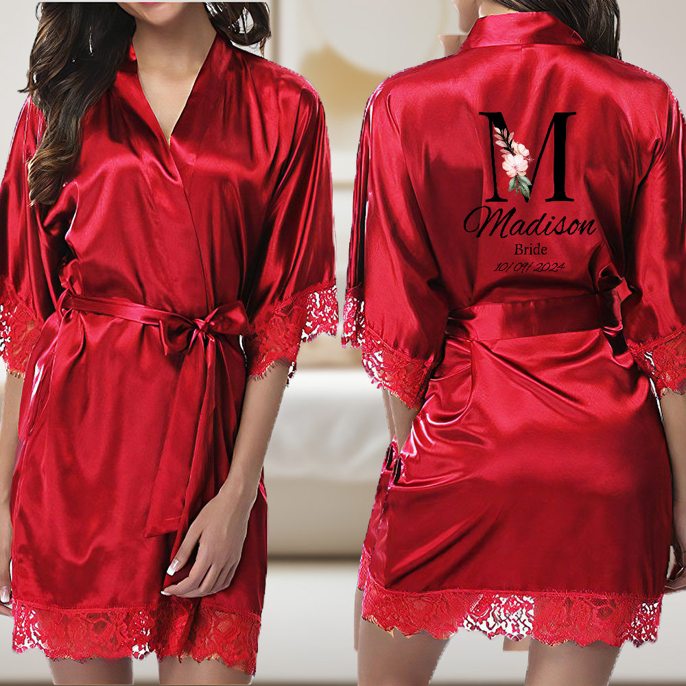 Personalized Bridesmaid Bride Robe Floral Bridal Robe Gift for Bridesmaid Bride