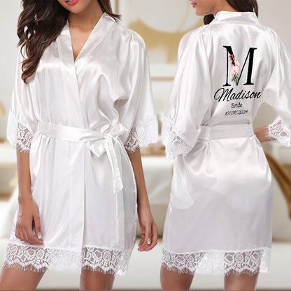 Personalized Bridesmaid Bride Robe Floral Bridal Robe Gift for Bridesmaid Bride