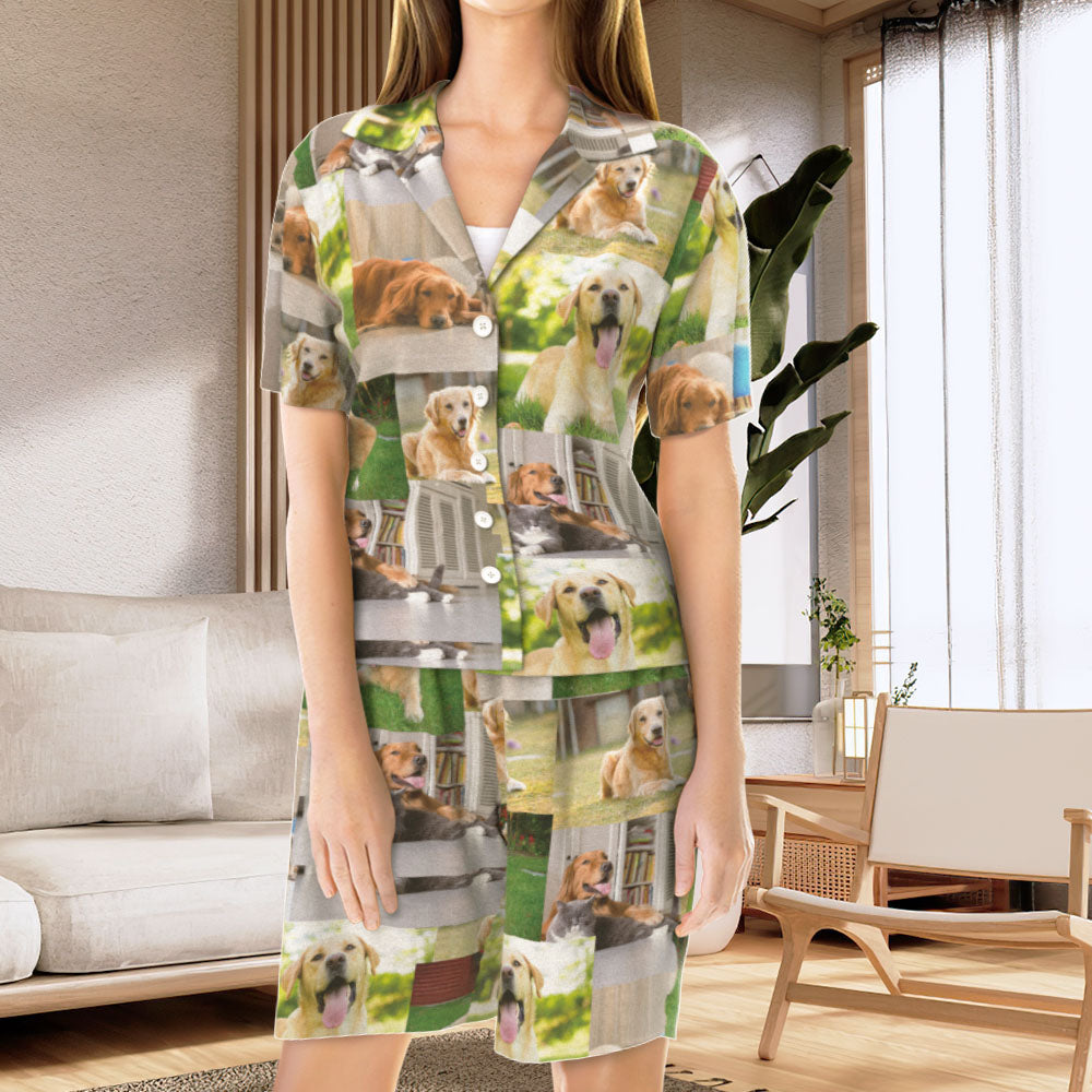 Custom Photo Pajama Shorts Personalized Short Sleeve Pajamas with 5 Photos Summer Pajama Gifts