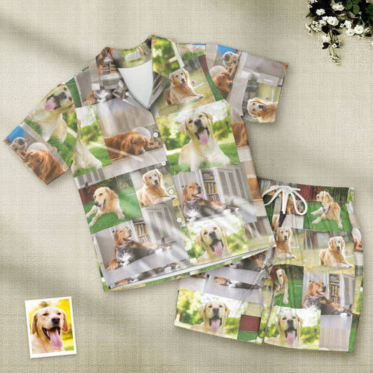 Custom Photo Pajama Shorts Personalized Short Sleeve Pajamas with 5 Photos Summer Pajama Gifts
