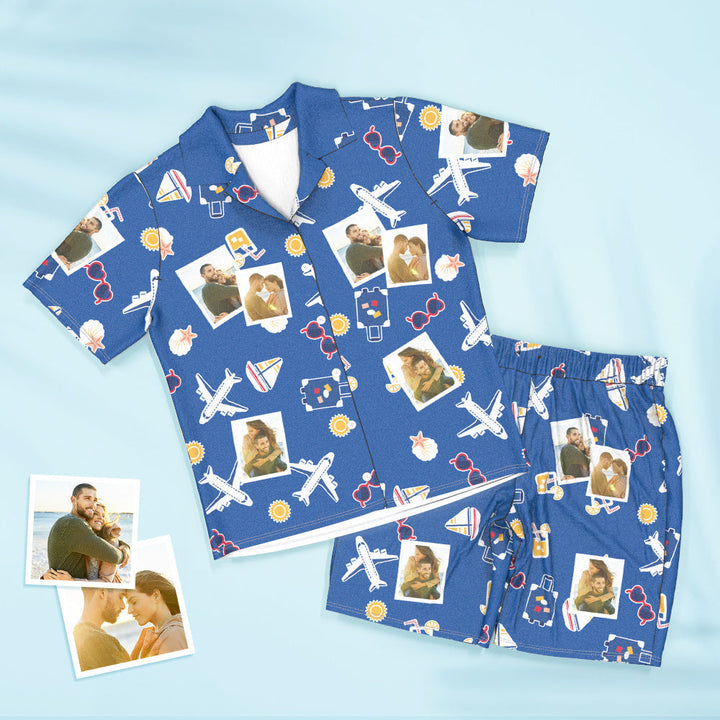 Custom Photo Short Sleeved Pajamas Personalised Travel Pajama Women Men Summer Pajamas Summer Gifts