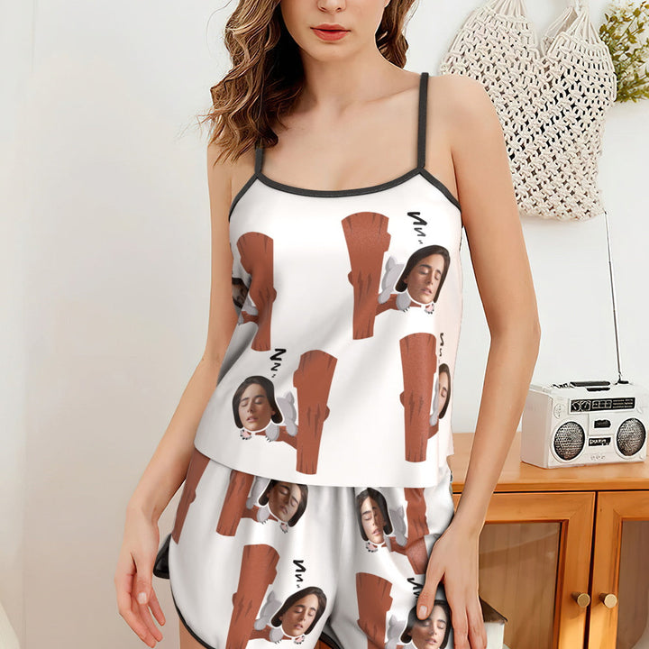 Custom Face Pajamas Suspender Sleepcoat Shorts Lingerie Set Summer Sleepwear - Koalas