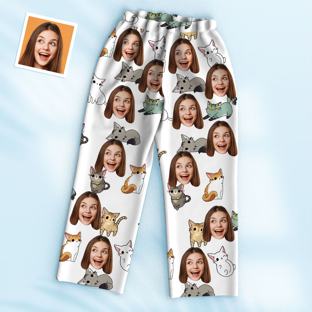 Custom Photo Face Pajama Cartoon Cat Cute Home Gifts