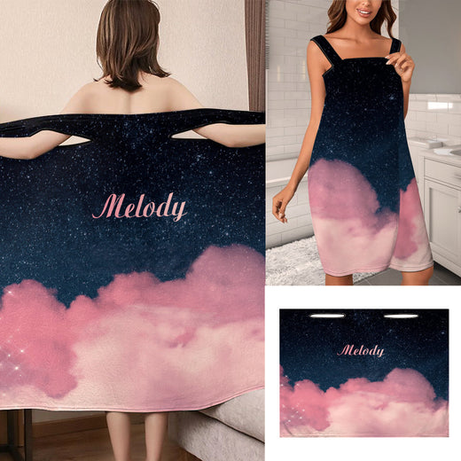 Custom Name Wrap Towel Dress Pink Clouds Bathrobe Bath Towel