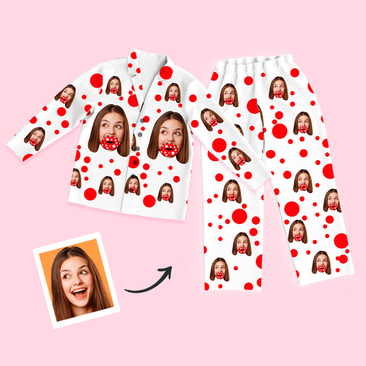 Custom Face Red Lips Long Sleeve Unisex Pajamas Set