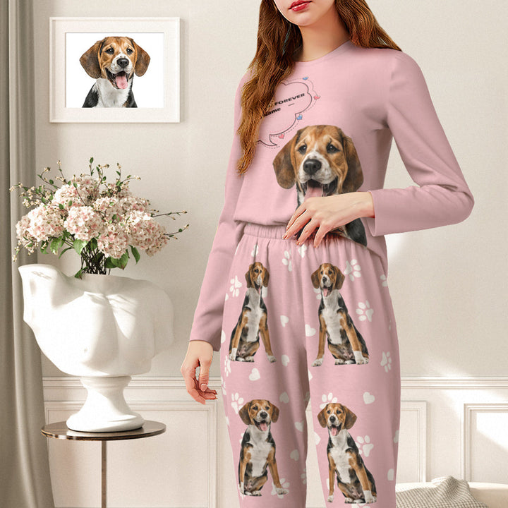 Custom Pet Photo Name Pajamas Personalised Round Neck Dog Cat Lover Pajamas Gift For Women