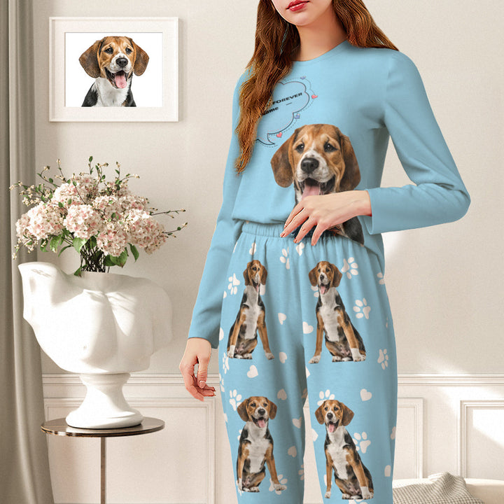 Custom Pet Photo Name Pajamas Personalised Round Neck Dog Cat Lover Pajamas Gift For Women