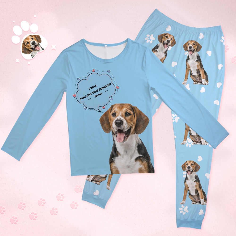 Custom Pet Photo Name Pajamas Personalised Round Neck Dog Cat Lover Pajamas Gift For Women