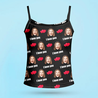 Custom Sleepwear Set With Face Customized Photo Pajamas Gifts for Her Heart & I love you