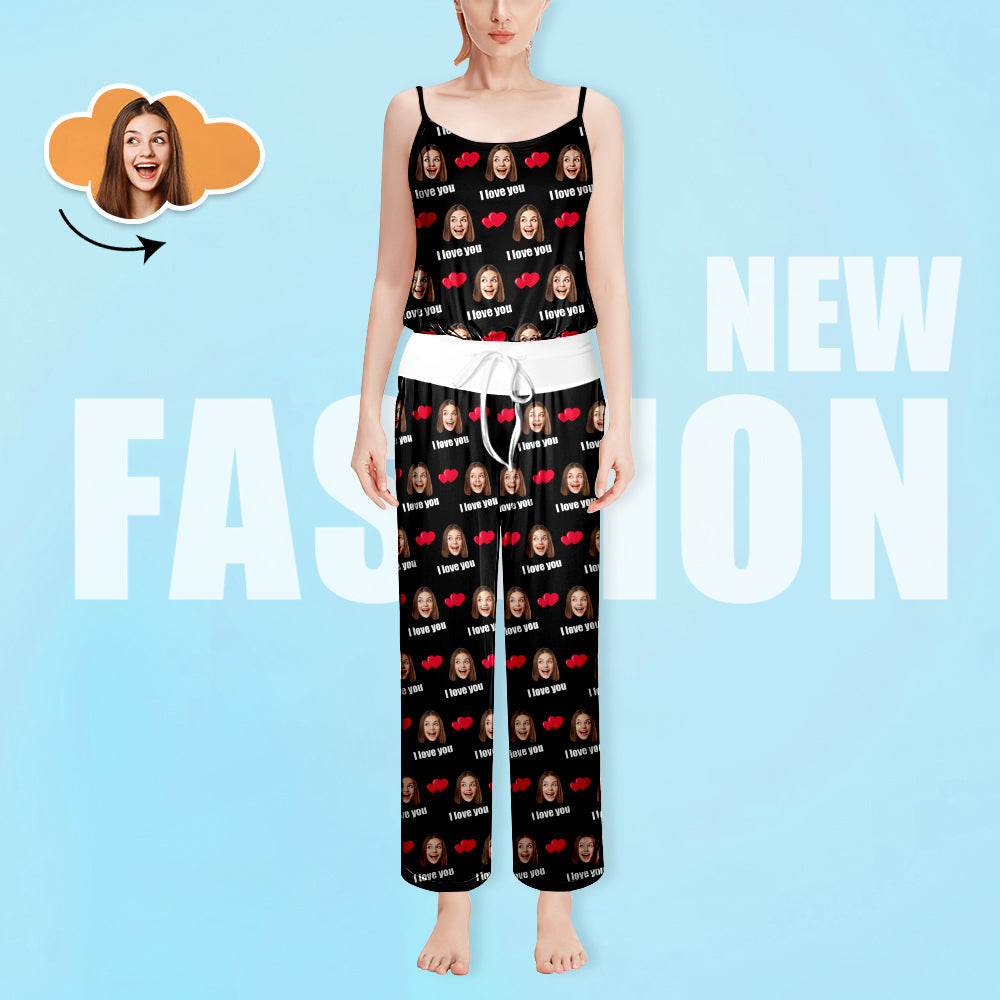 Custom Sleepwear Set With Face Customized Photo Pajamas Gifts for Her Heart & I love you