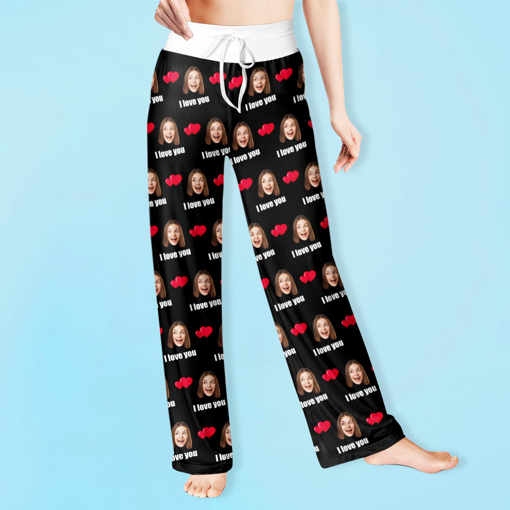 Custom Sleepwear Set With Face Customized Photo Pajamas Gifts for Her Heart & I love you