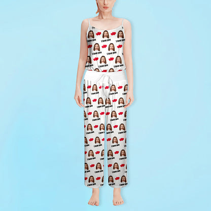 Custom Sleepwear Set With Face Customized Photo Pajamas Gifts for Her Heart & I love you