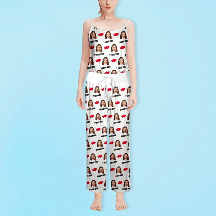 Custom Sleepwear Set With Face Customized Photo Pajamas Gifts for Her Heart & I love you