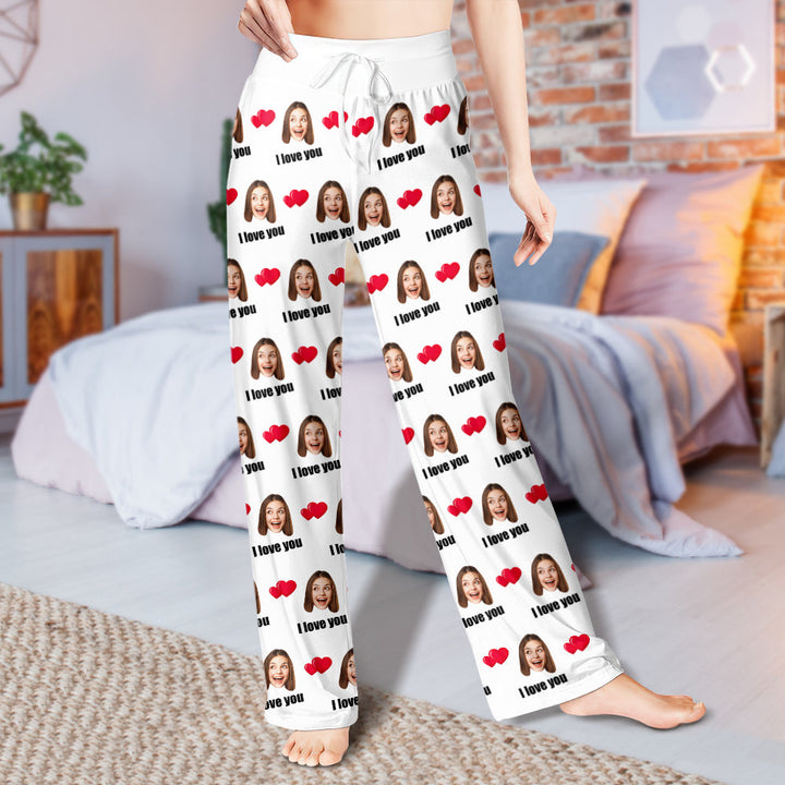 Custom Sleepwear Set With Face Customized Photo Pajamas Gifts for Her Heart & I love you