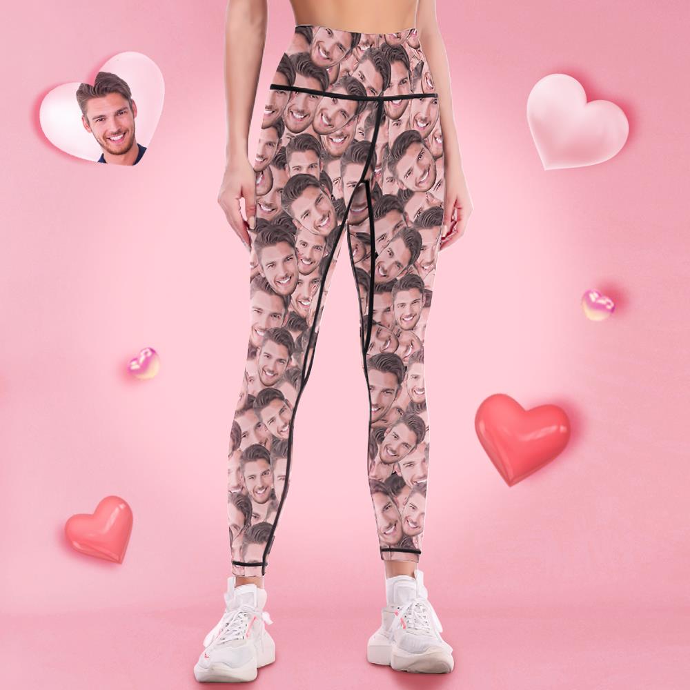 Custom Face Yoga Pants for Women Long Style Funny Valentine's Day Gift