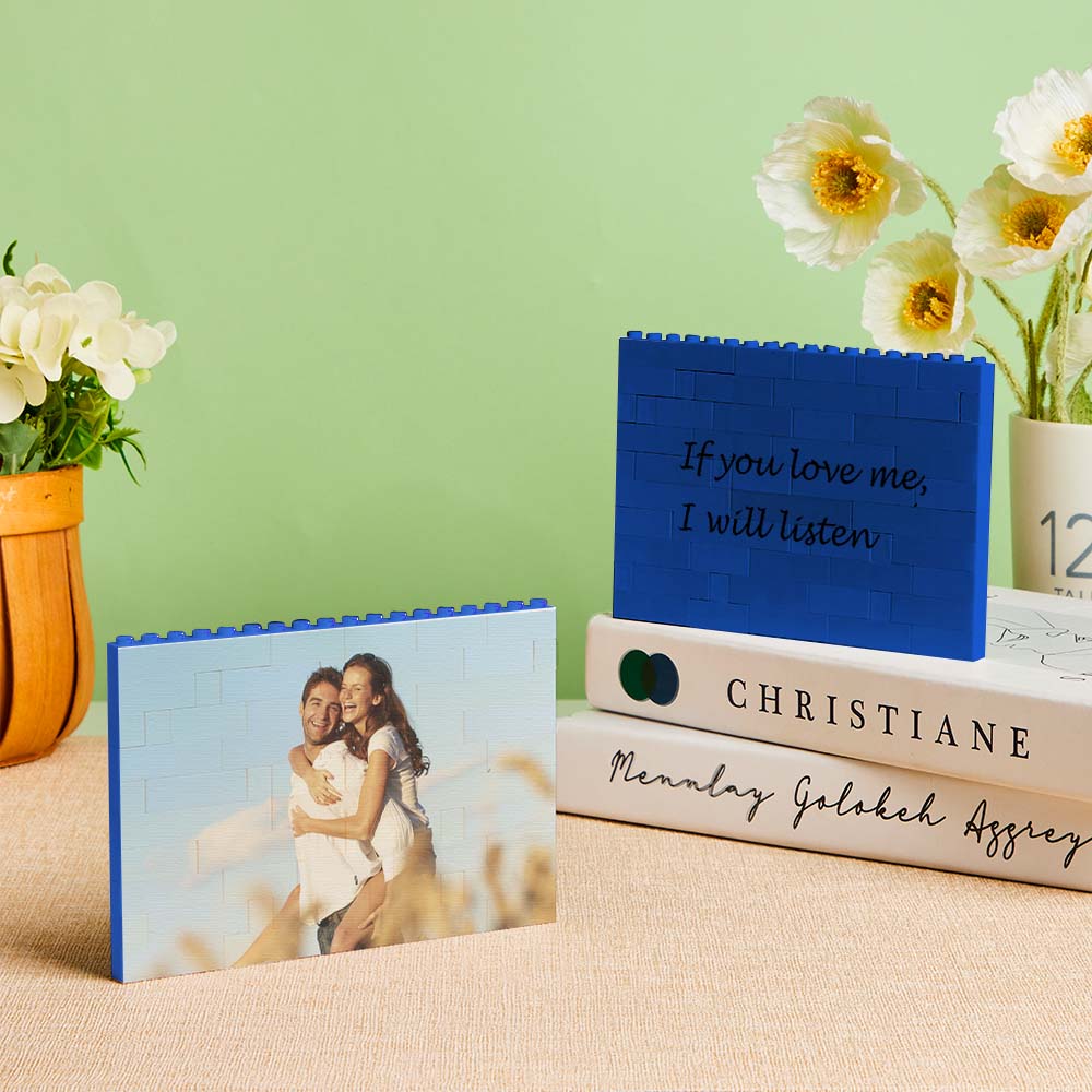Custom Blue Building Block Puzzle Photo Bricks Gift for Lover