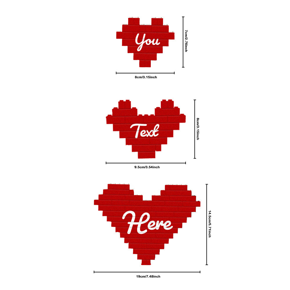 Custom 3PCS Building Brick Puzzles Personalized Heart Shaped Block Gift