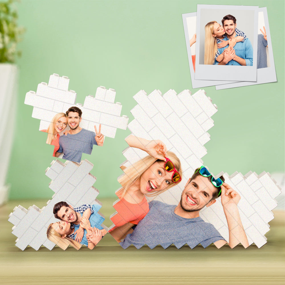 Custom 3PCS Building Brick Puzzles Personalized Heart Shaped Photo Block Gift
