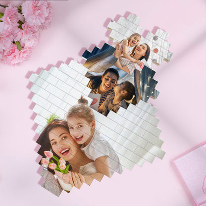 Custom 3PCS Building Brick Puzzles Personalized Heart Shaped Photo Block Gift