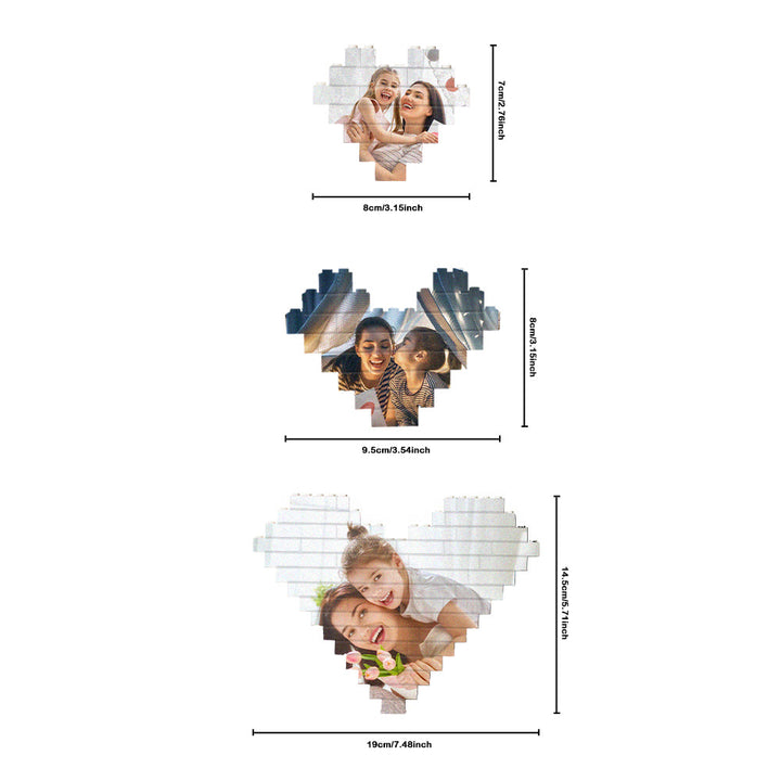 Custom 3PCS Building Brick Puzzles Personalized Heart Shaped Photo Block Gift
