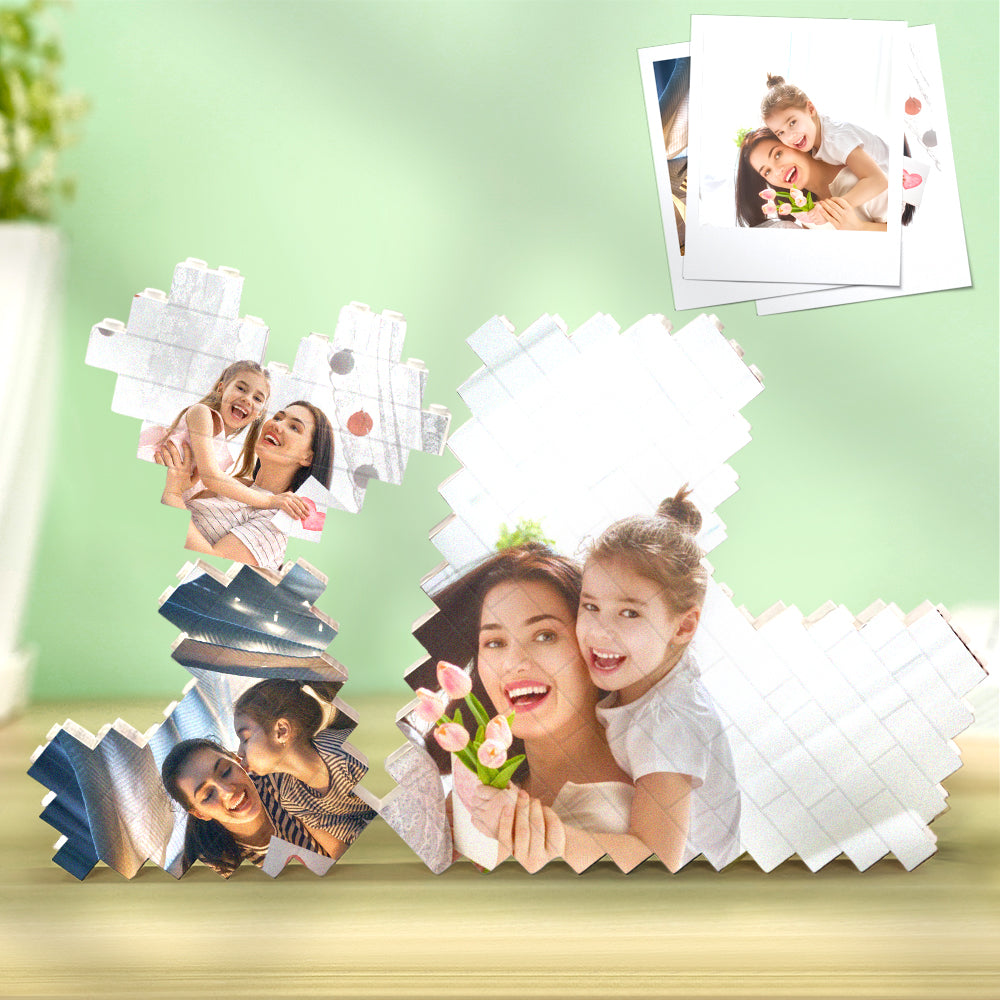 Custom 3PCS Building Brick Puzzles Personalized Heart Shaped Photo Block Gift