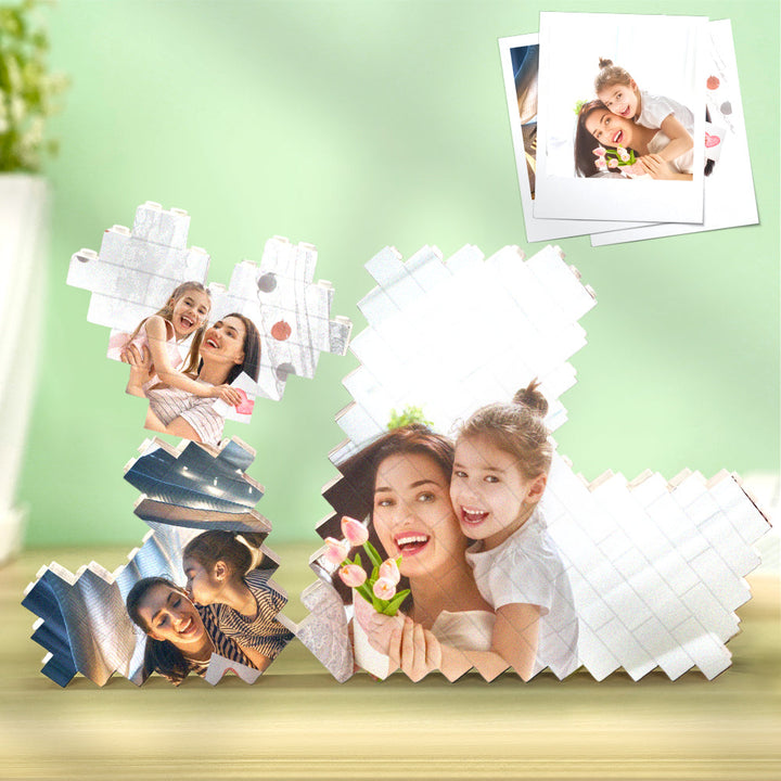 Custom 3PCS Building Brick Puzzles Personalized Heart Shaped Photo Block Gift
