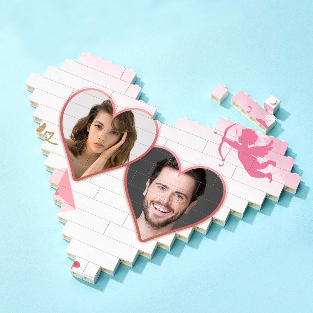 Gifts For Lover Custom Double Heart Building Brick Personalized Photo Block Heart Shaped
