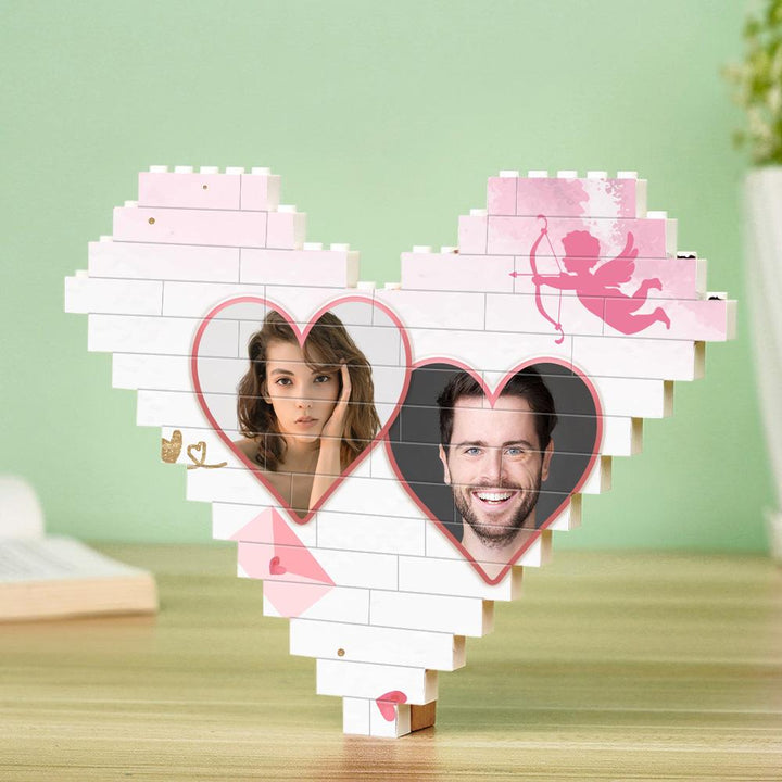 Gifts For Lover Custom Double Heart Building Brick Personalized Photo Block Heart Shaped