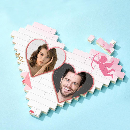Gifts For Lover Custom Double Heart Building Brick Personalized Photo Block Heart Shaped