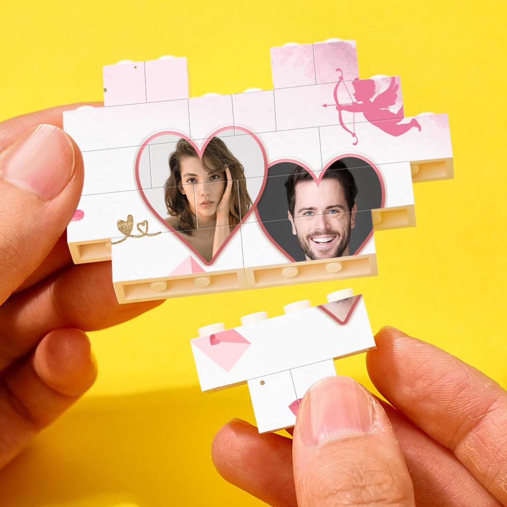 Gifts For Lover Custom Double Heart Building Brick Personalized Photo Block Heart Shaped