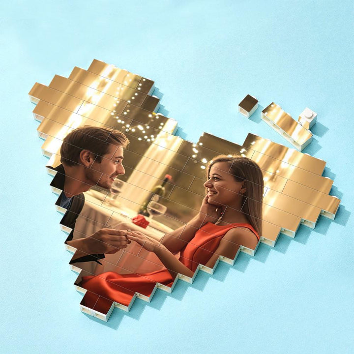 Custom Building Brick Puzzle Personalized Heart Shaped Photo & Text Block Gift for Couples