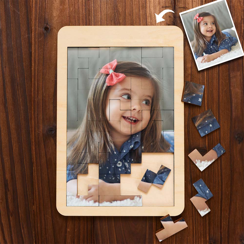 Custom Photo Puzzle Tetris Personalised Wooden Frame Gifts for Kids