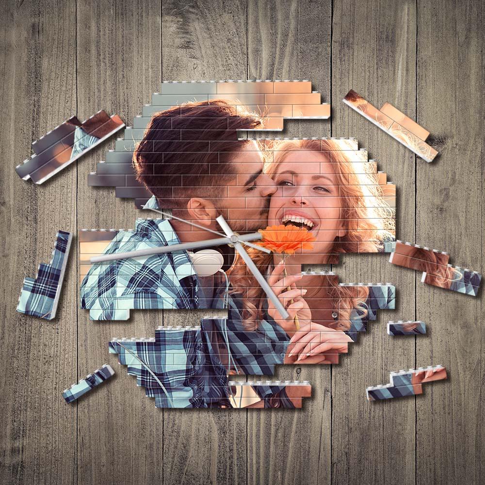 Custom Building Blocks Desk Clock Wall Clock Personalized Puzzle Custom Photo Brick Clock Gift For Couple